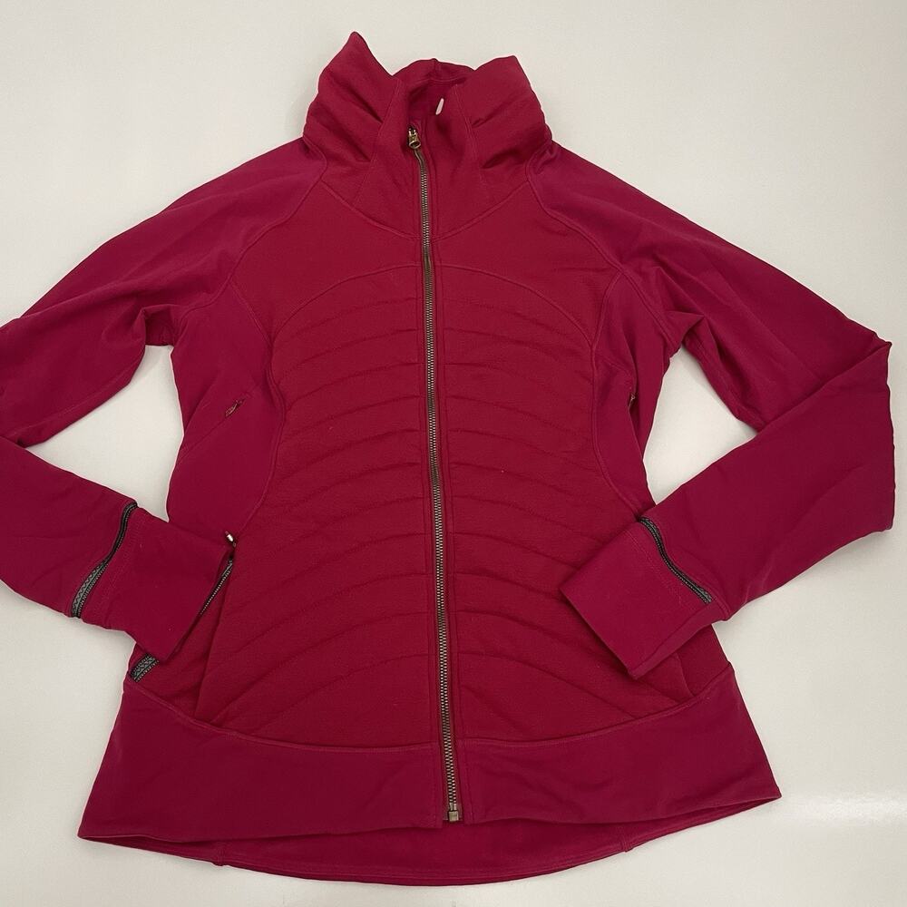 Lululemon Fleece Out Quilted Full Zip Jacket Womens Size 10 Fuchsia Pink Warm